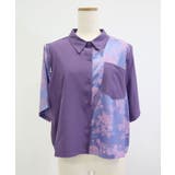 パープル | インパクト柄配色肩ジップ開き半袖シャツトップス 韓国 夢展望 | 夢展望