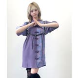 パープル | インパクト柄配色チャイナ風肩ジップ2way半袖シャツチュニックブラウス 韓国 | 夢展望