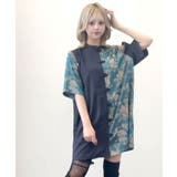 ネイビー | インパクト柄配色チャイナ風肩ジップ2way半袖シャツチュニックブラウス 韓国 | 夢展望