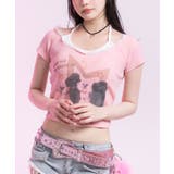 ピンク | DOGプリントキャミ重ね風カットソートップス 韓国 夢展望 | 夢展望