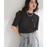 チャコール | パフスリーブロゴ刺繍Tシャツ 韓国 夢展望 | 夢展望