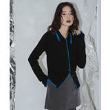 ブラック | バイカラーポロニットカーディガン 韓国 夢展望 | 夢展望