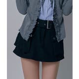 ブラック | スカート見え×ショートパンツ ベルト付ハイウエストカーゴスカパン 韓国 夢展望 | 夢展望