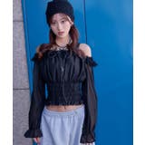 ブラック | オフショルレースシアーブラウス シャーリングトップス 韓国 | 夢展望