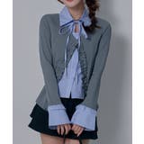 グレー | シャツレイヤードY2Kカーディガン風カットソートップス 韓国 夢展望 | 夢展望