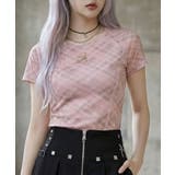 ピンク | イニシャルチャーム付 タイダイチェック柄 クロップドTシャツカットソートップス | 夢展望