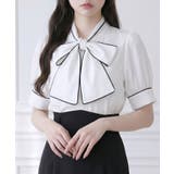 ホワイト | 配色パイピングボウタイブラウス 韓国 夢展望 Rose | 夢展望