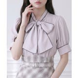 ライラックピンク | 配色パイピングボウタイブラウス 韓国 夢展望 Rose | 夢展望