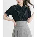 ブラック | 上品大人フリル半袖シャツブラウス 韓国 夢展望 Rose | 夢展望