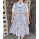 ブルーグレー | ヨークフリルセットアップ風ドッキング半袖ワンピース【4L 6L】 韓国 | 夢展望