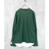 12-9D/グリーン/ヘンリーネック | メンズ ロンT Tシャツ | ZI-ON