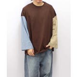 20-15ブラウン/切替 | メンズ ロンT Tシャツ | ZI-ON