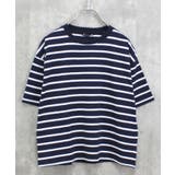 12-11ネイビー×ホワイト/B | ボーダーBIG Tシャツ キッズ | ZI-ON