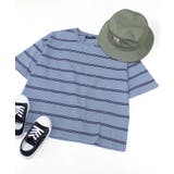 12-3S/ブルー/A | ボーダーBIG Tシャツ キッズ | ZI-ON