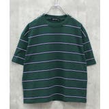 12-4D/グリーン/A | ボーダーBIG Tシャツ キッズ | ZI-ON