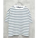 12-8ホワイト×グリーン/B | ボーダーBIG Tシャツ キッズ | ZI-ON