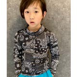 6-2ブラック/ペイズリー | 総柄 長袖ラッシュガード キッズ | ZI-ON