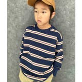 12-4ネイビー/A | ボーダーBIGロンT キッズ 長袖Tシャツ | ZI-ON