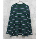 12-3D/グリーン/A | ボーダーロンT メンズ Tシャツ | ZI-ON