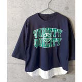 16-3ネイビー/A | オーバーサイズフェイクロンT キッズ 長袖Tシャツ | ZI-ON