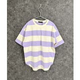 7-3アイボリー×ラベンダー | SHISKY オーバーサイズ ワイドボーダーTシャツ | ZI-ON
