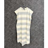 5-1アイボリー×グレー | SHISKY オーバーサイズワイドボーダースリーブレスドレス ノースリーブワンピ… | ZI-ON