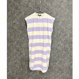 5-3アイボリー×ラベンダー | SHISKY オーバーサイズワイドボーダースリーブレスドレス ノースリーブワンピ… | ZI-ON