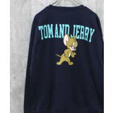 16-11ネイビー/C | TOM&JERRY 裏起毛バックプリントBIGトレーナー メンズ | ZI-ON
