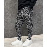 6-4ブラック | 裏起毛 総柄テーパードパンツ スウェットパンツ | ZI-ON