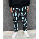 6-5ブラック×サックス | 裏起毛 総柄テーパードパンツ スウェットパンツ | ZI-ON