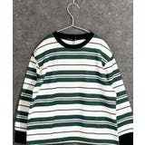 6-1ホワイト×グリーン | ボーダー 裏起毛トレーナー キッズ | ZI-ON