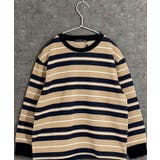 6-5ベージュ×ネイビー | ボーダー 裏起毛トレーナー キッズ | ZI-ON