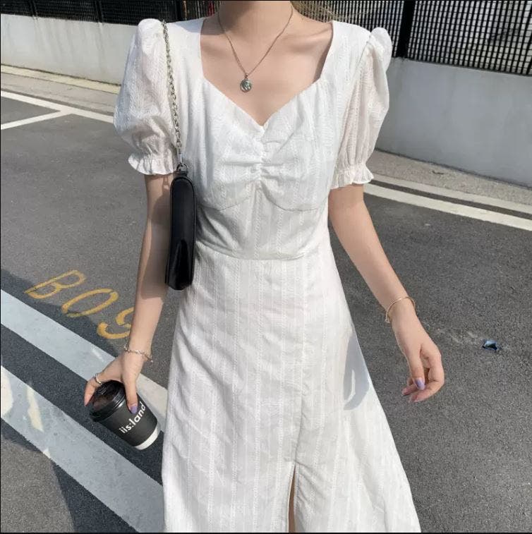 スリット入り フロントギャザーワンピース[品番：ABIW0000305