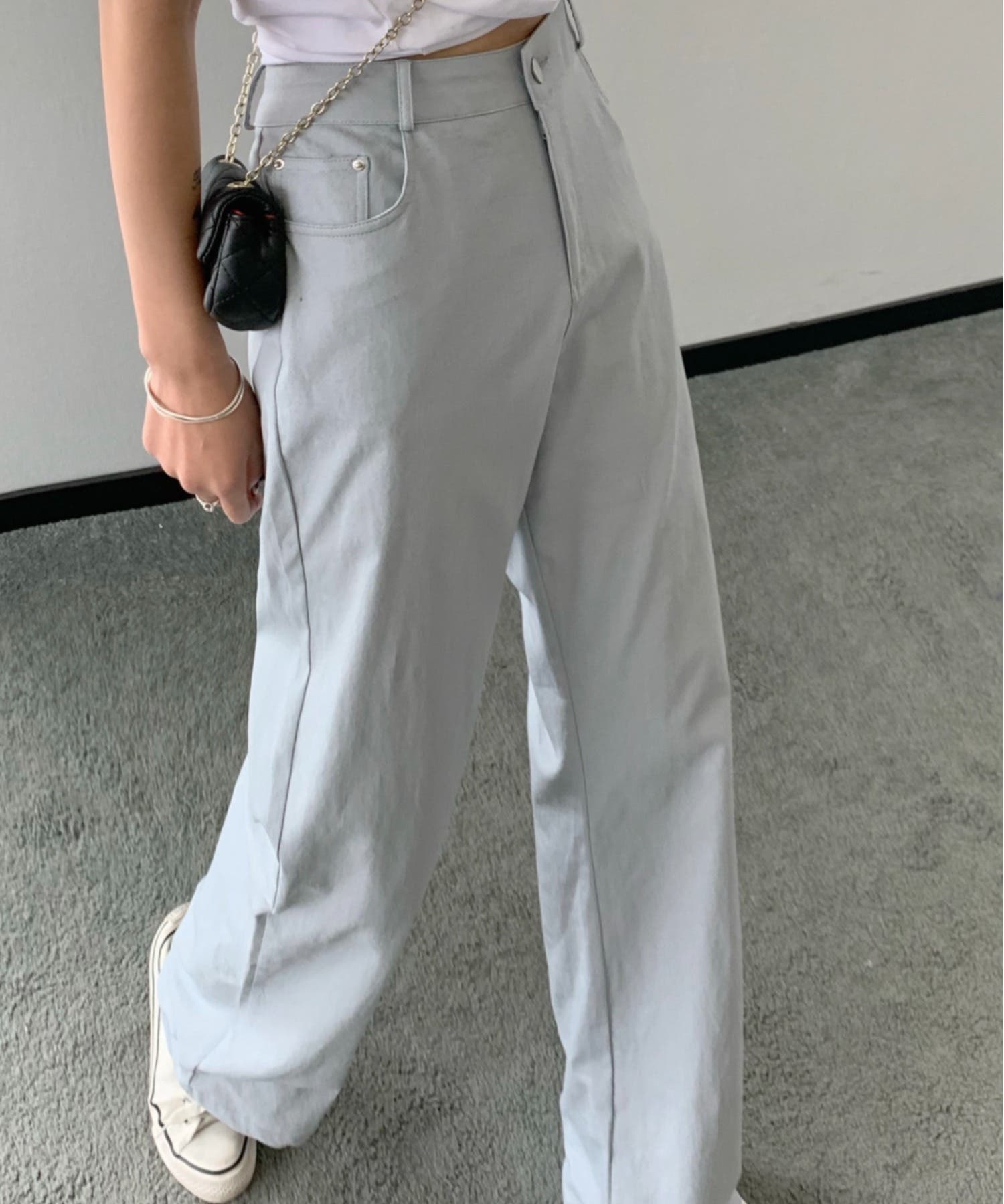 ハイウエストストレッチデニムセミワイドパンツ[品番