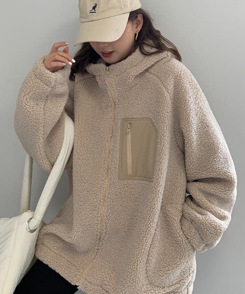 リバーシブル ファー&ボア パーカー レオパード グラデーション
