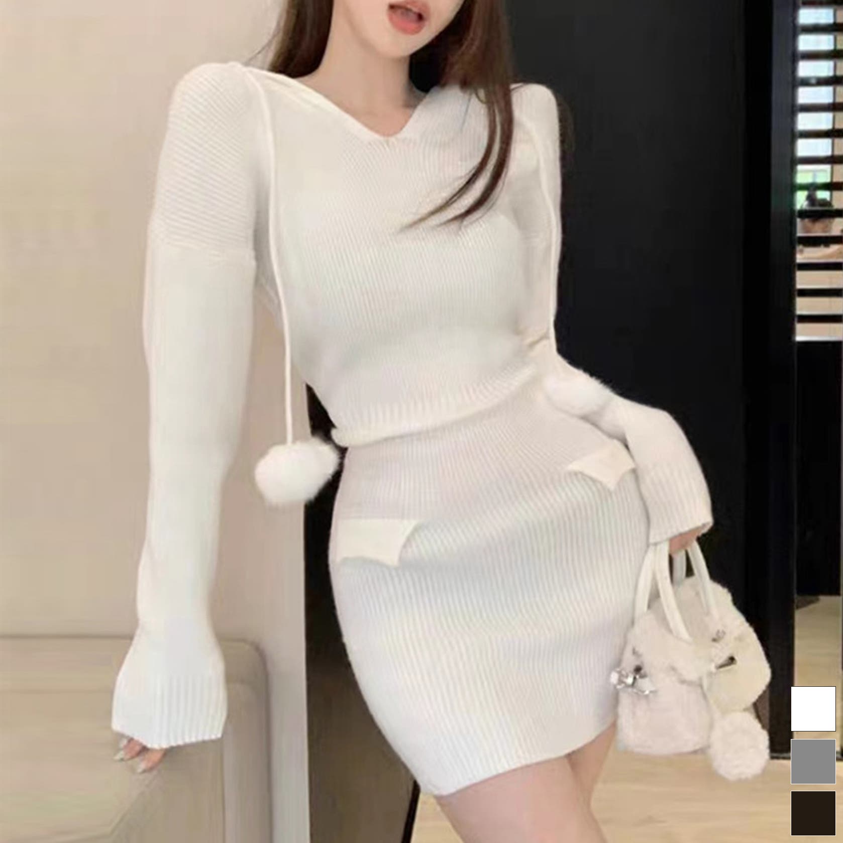 Jasmine】ニットミニワンピース フード付き Jasmine[品番：XT000009942