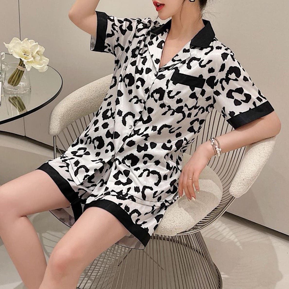 ヒョウ柄ルームウェア上下セット【SS】[品番:XT000010711 ヒョウ柄ルームウェア上下セット【SS】[品番:XT000010711