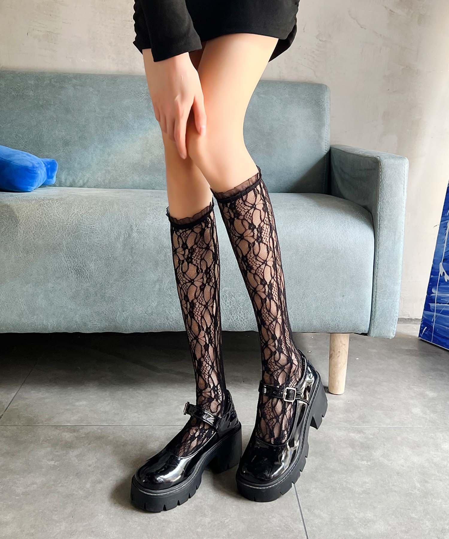 MOSOX】透かし柄レースのハイソックス[品番：XT000013881