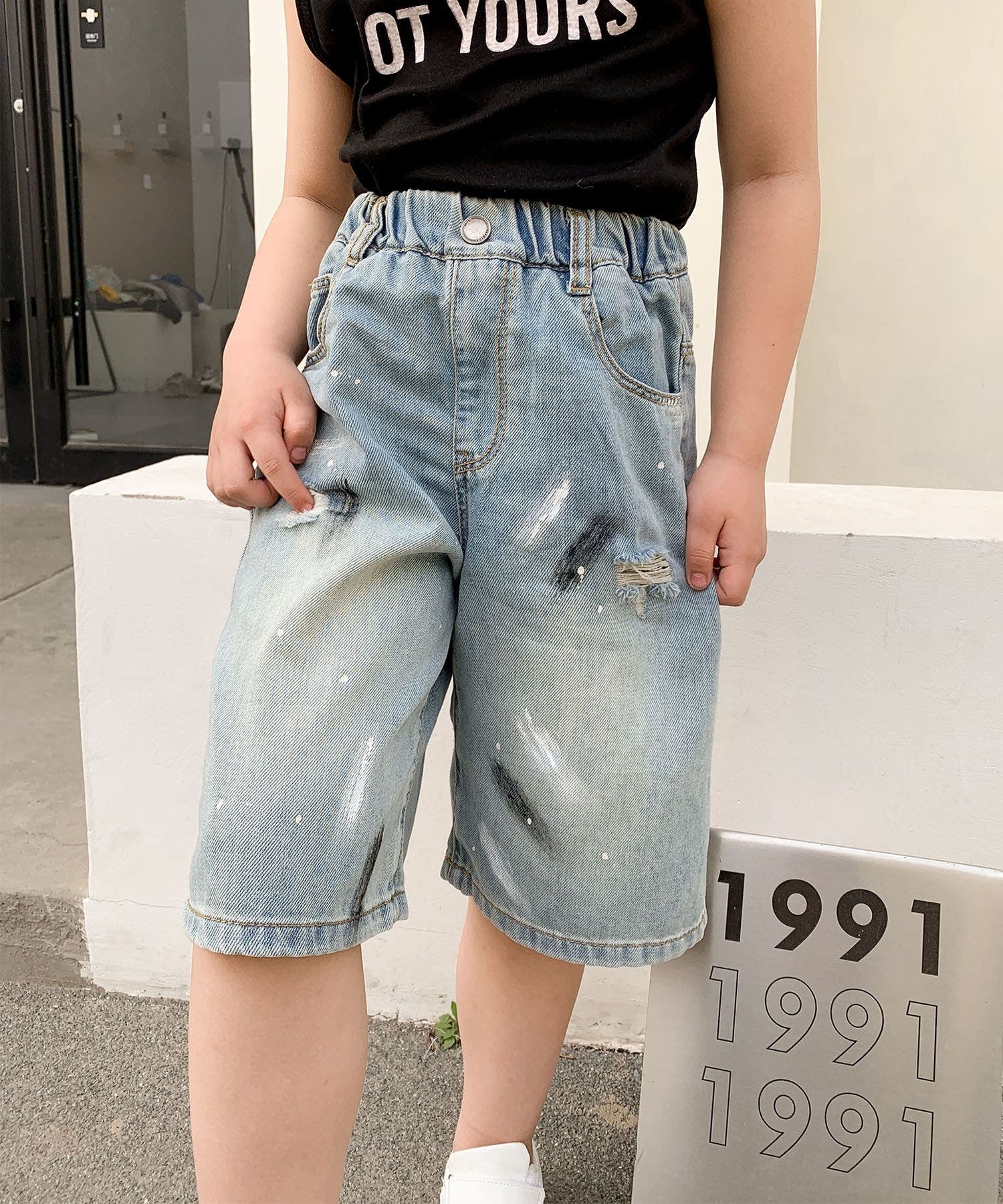 aimoha-KIDS-】七分丈 ダメージデニムパンツ[品番：XT000014037
