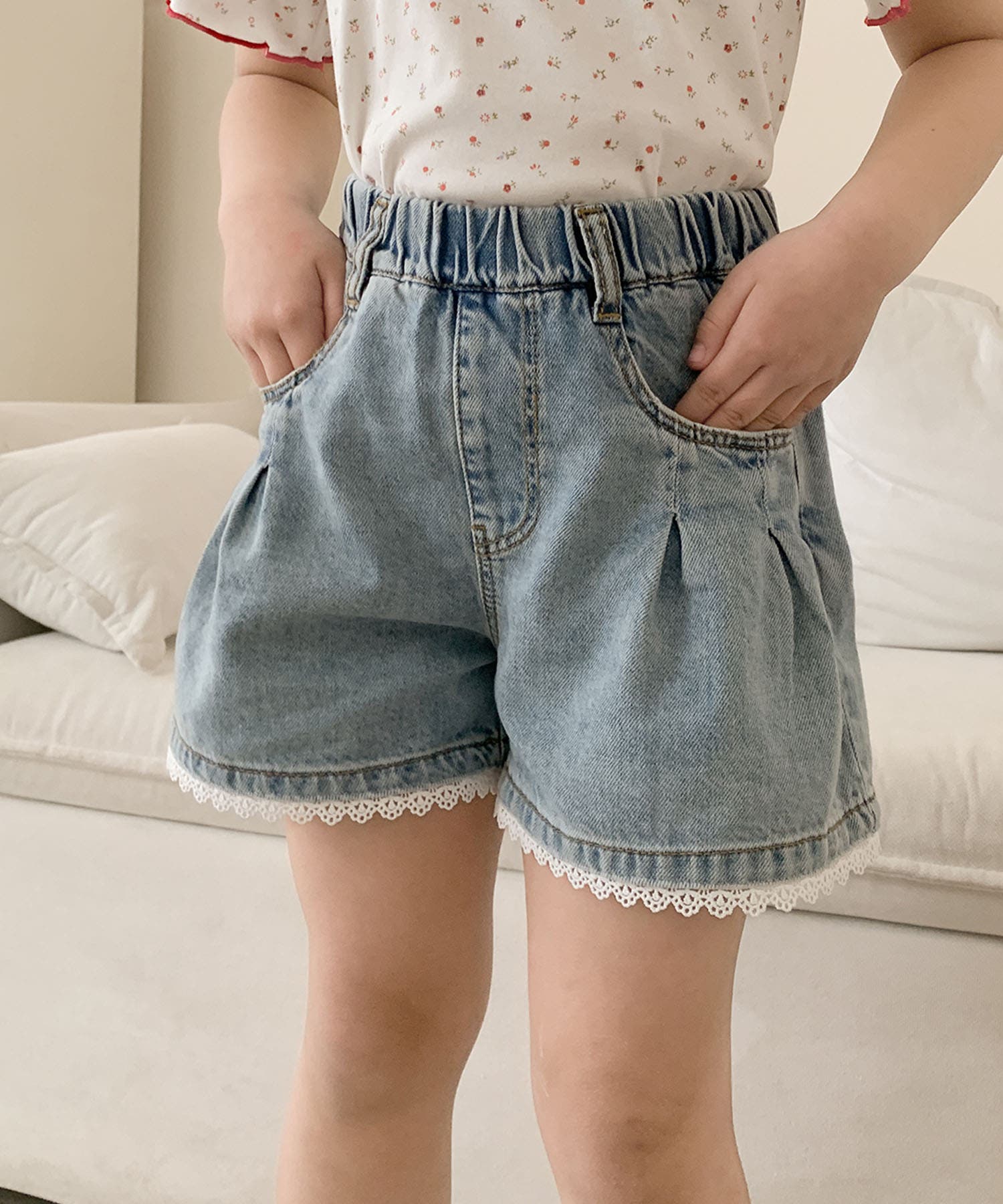 aimoha-KIDS-】デニム キッズフレアショートパンツ[品番：XT000014041