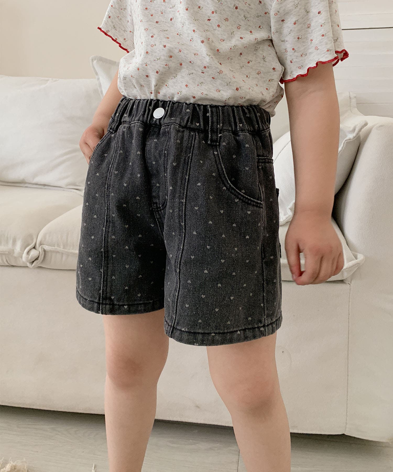 aimoha-KIDS-】ドット柄 キッズデニムショートパンツ[品番