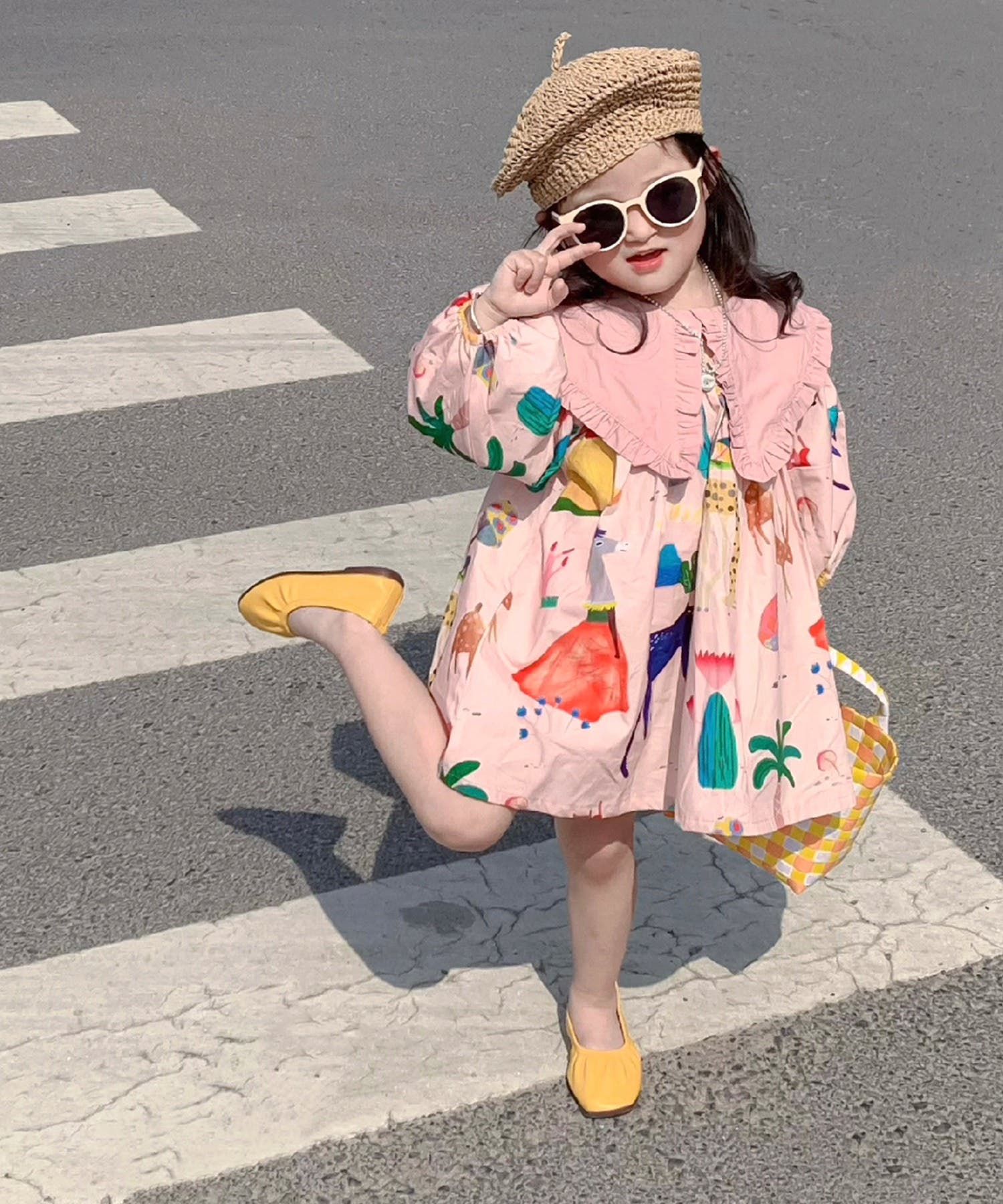 販売停止】【aimoha-KIDS-】韓国子供服 かわいい大き襟ワンピース[品番