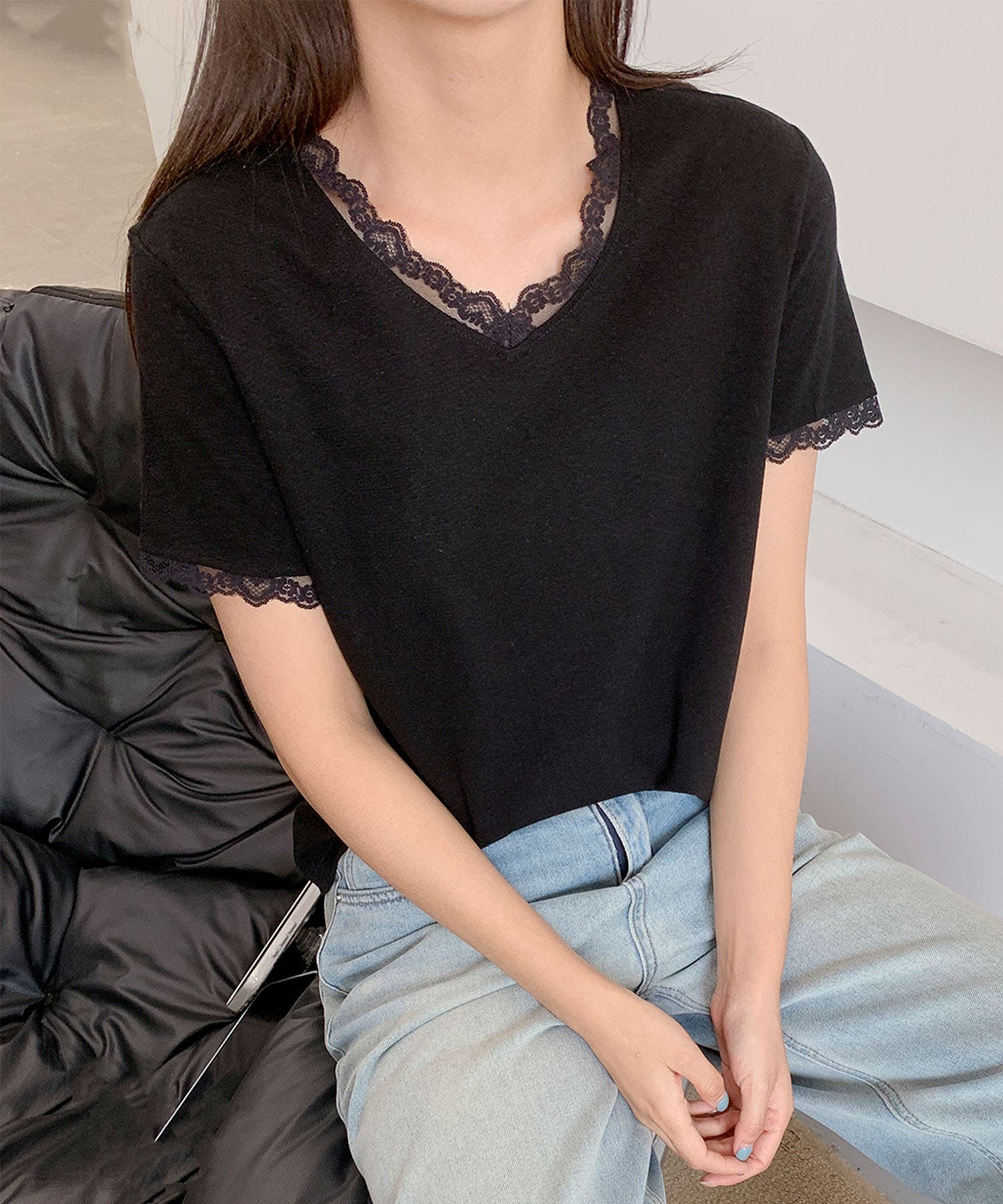 【試着のみ】アトリエジジ　ベネチアンレースTシャツatelier gg ショートアシンメトリーTシャツセット – FACE SANS FARD