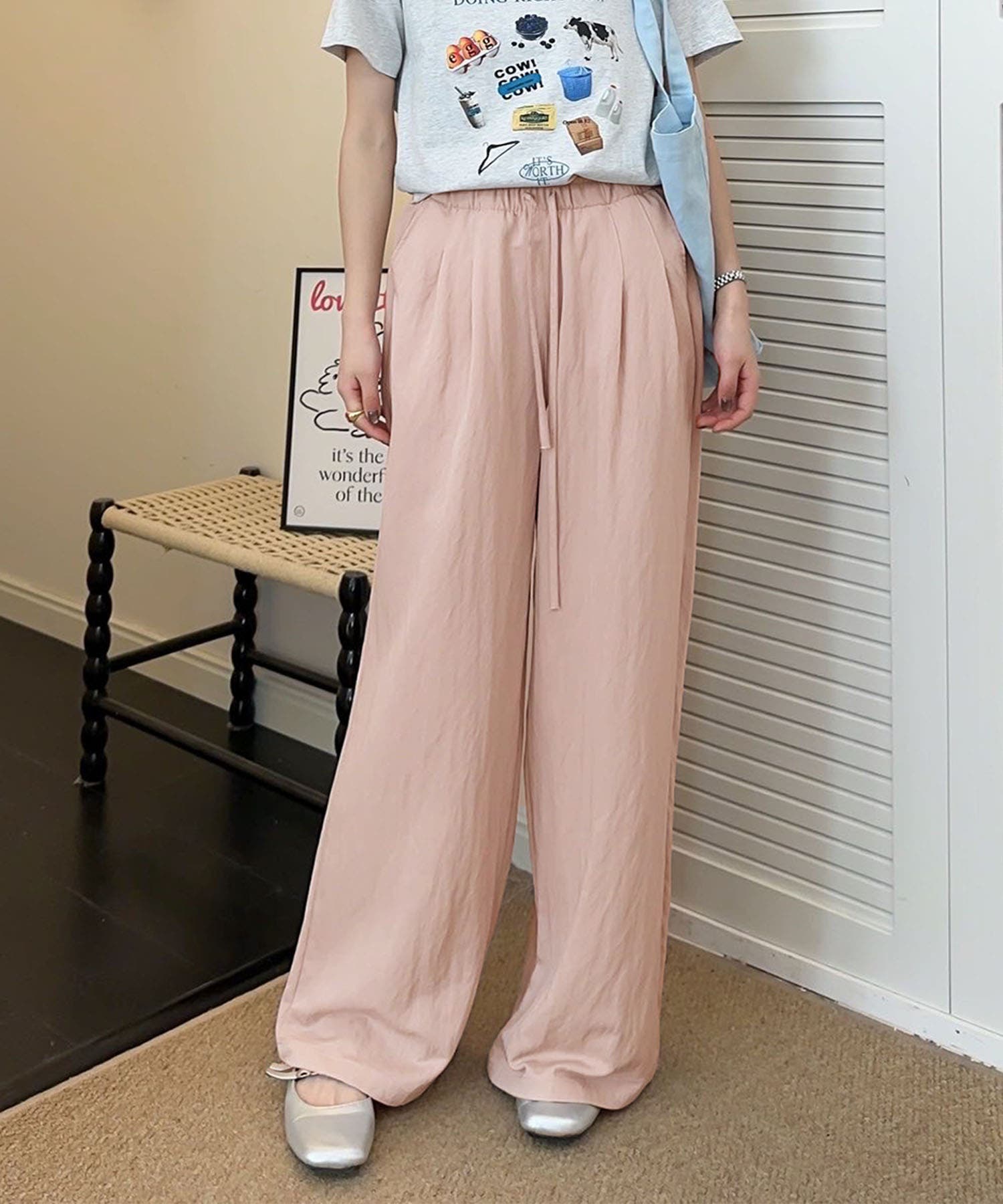 【Himariさま専用】新品タグ付き　alo ハイウエスト ヨガパンツ ピンク タック入りハイウエストワイドパンツ[品番：XT000014547]｜aimoha