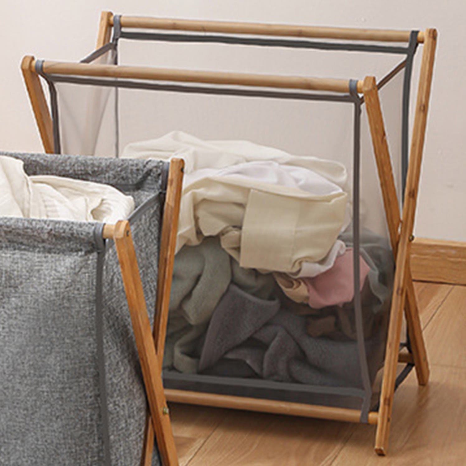 【ラテ丸】【新品未使用】たためるバスケット 正規品　折りたたみ HABITER 収納ケース ファブリック メッシュバスケット L 買い物
