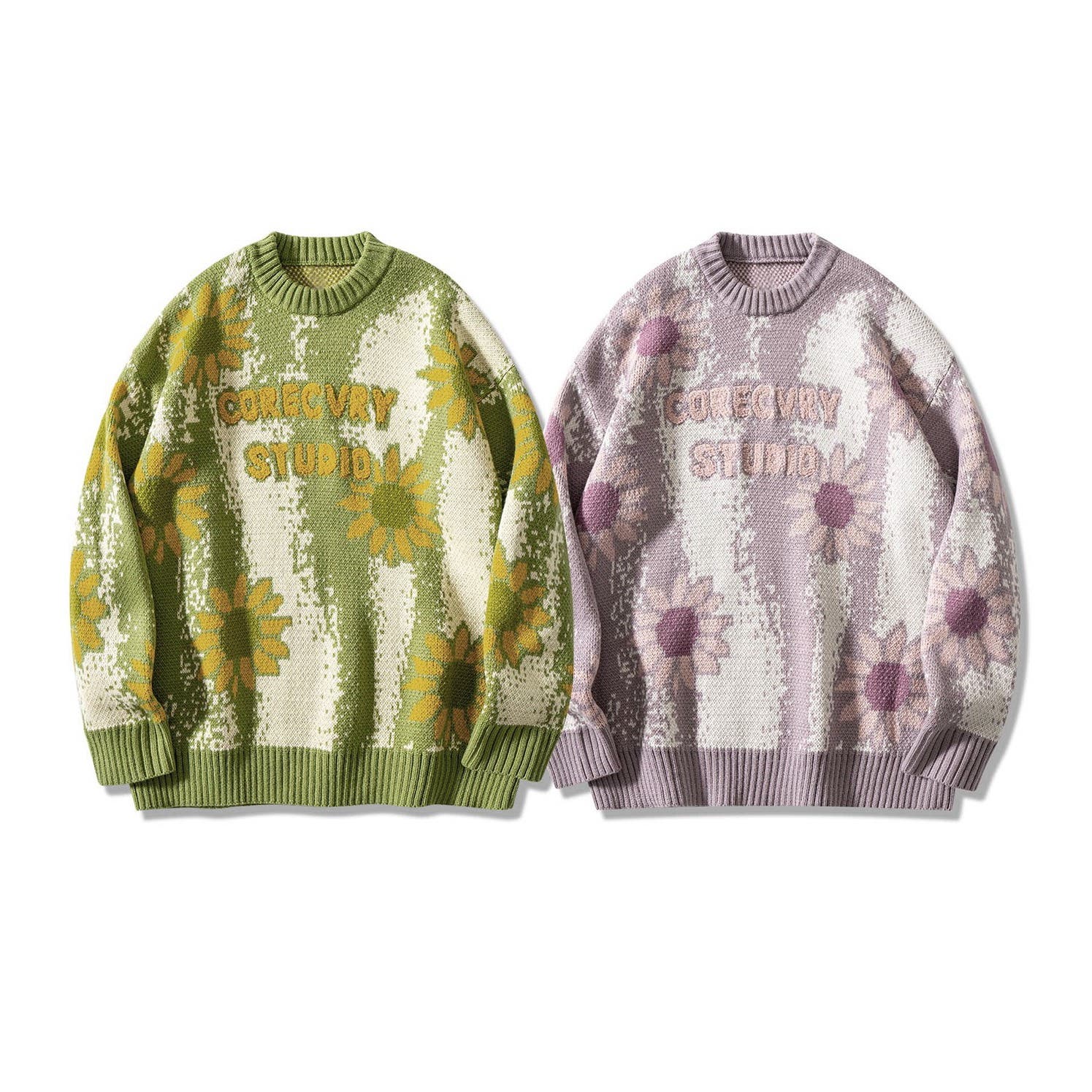 古着風絵画調総柄ニット ストリート系 オラオラ系[品番：XT000006242