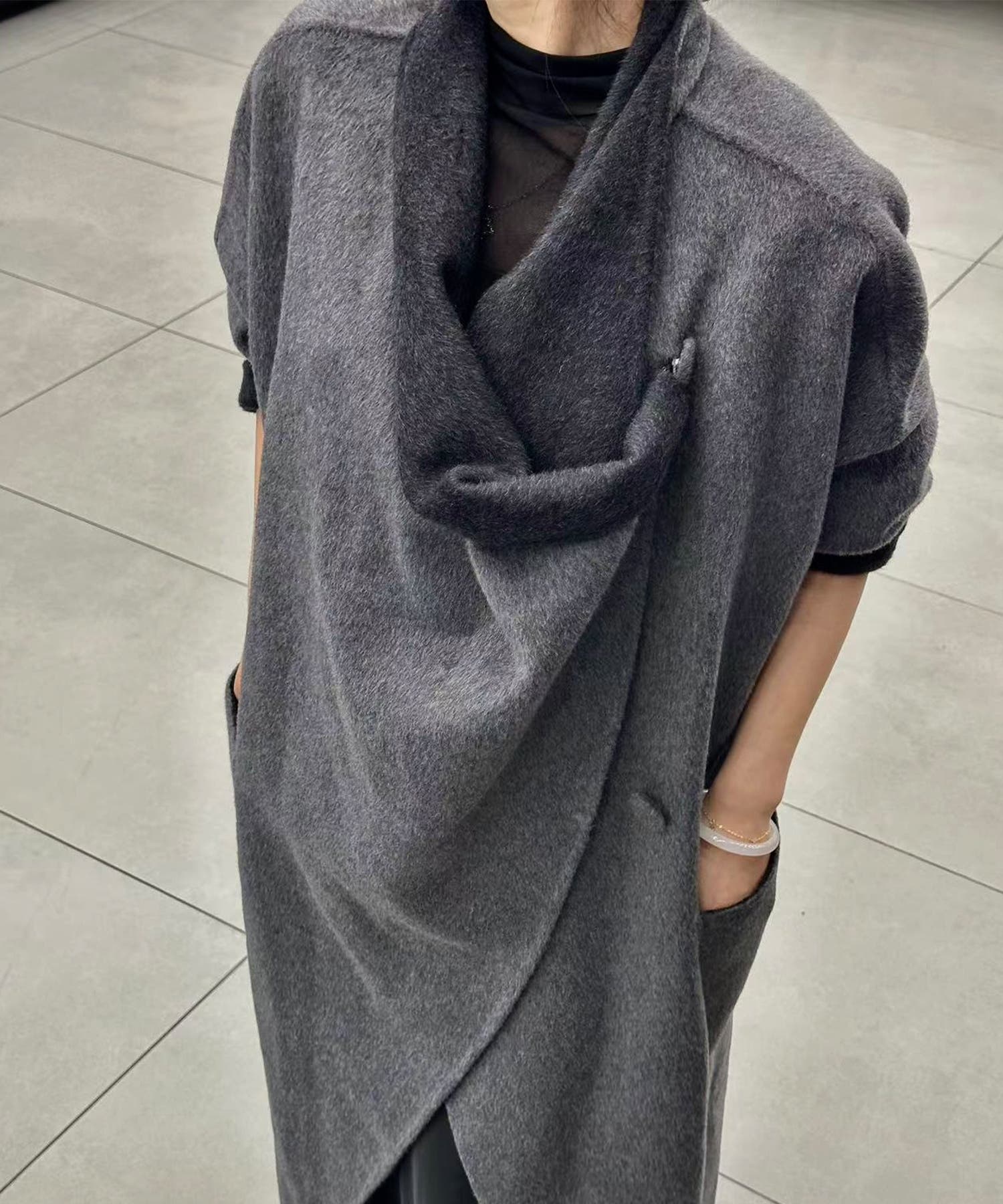 ドレープカラーデザイン ウールアシンメトリーコート【AW】[品番