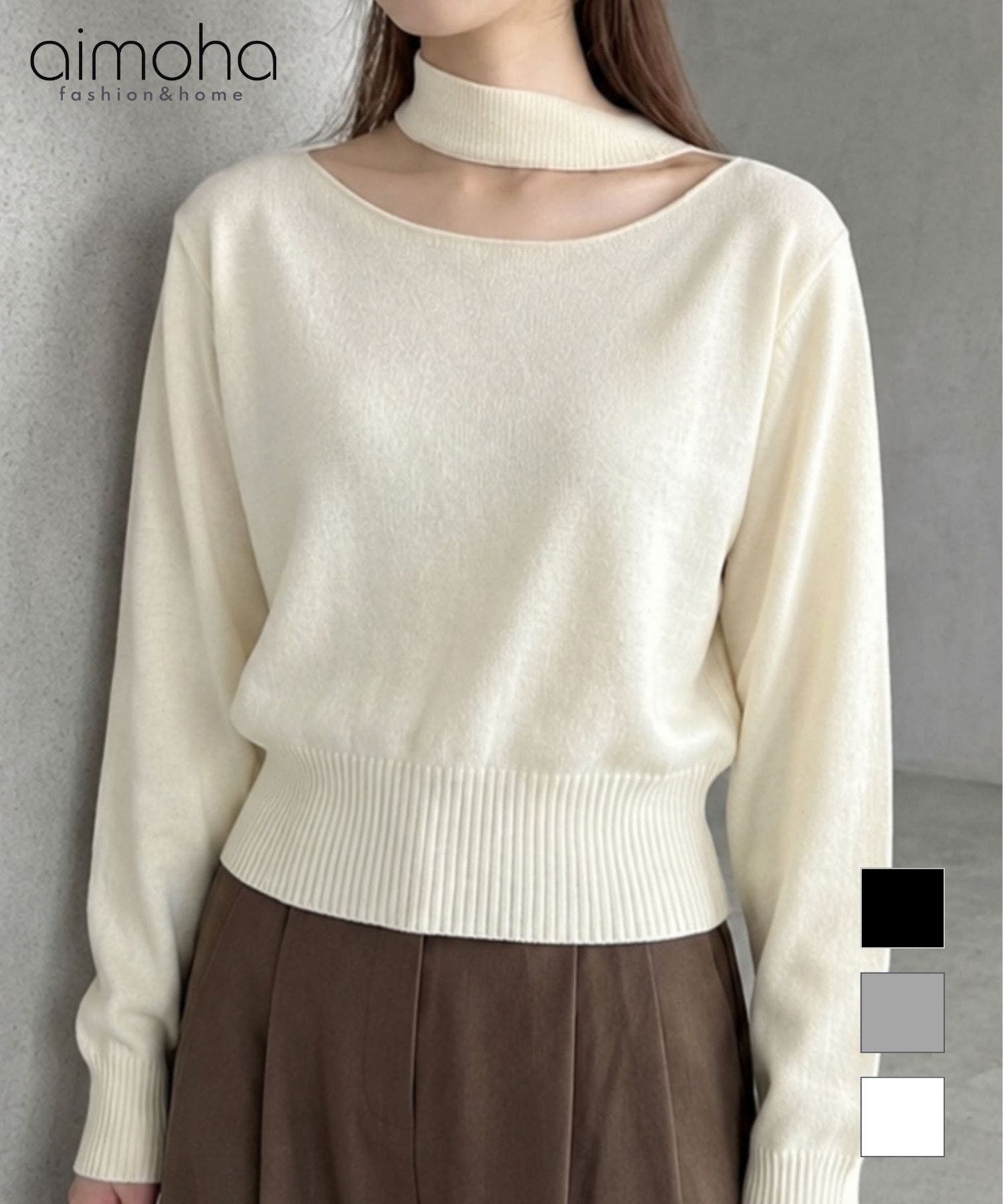 アシンメトリーカットアウトニットトップス[品番：XT000015534