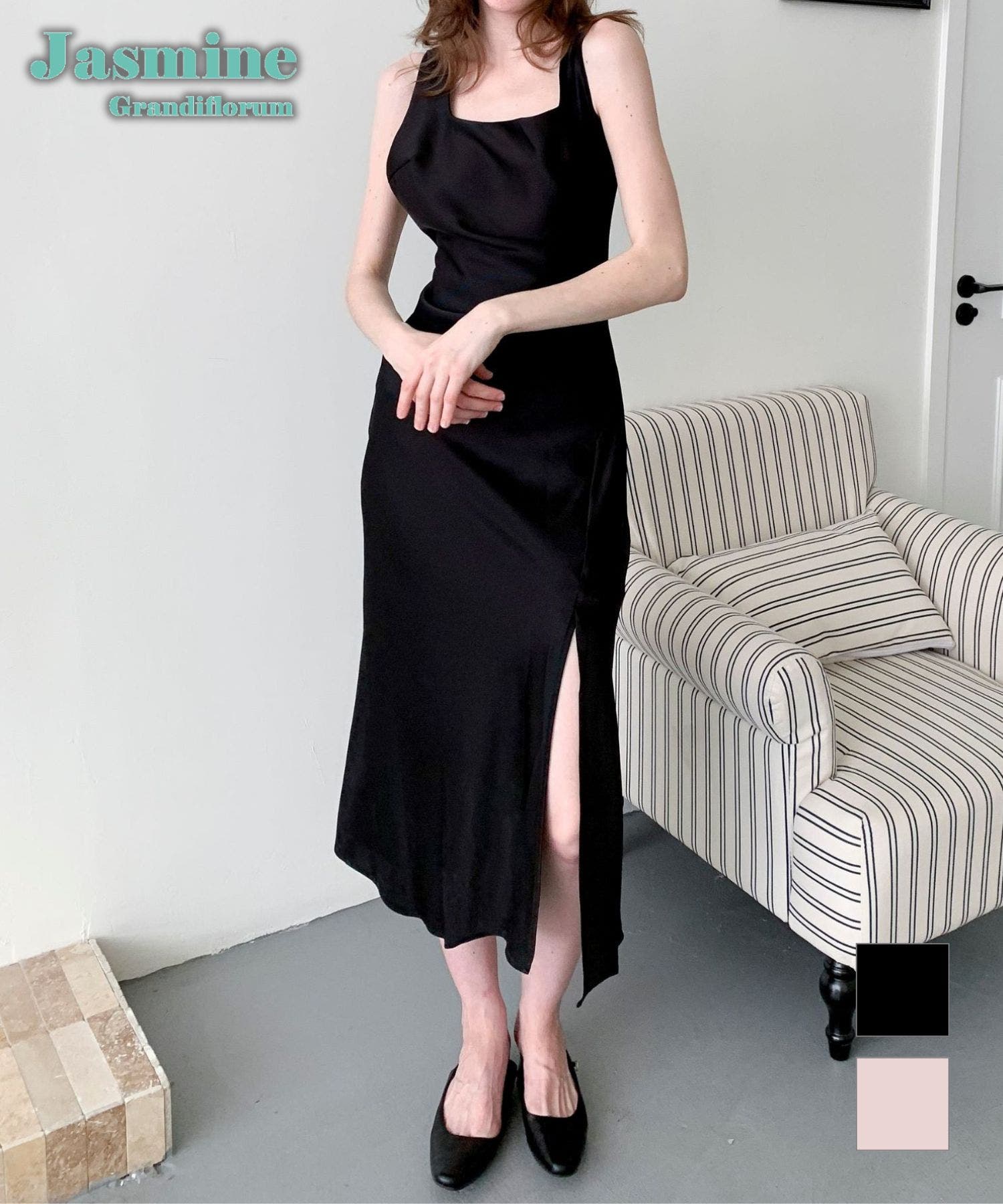 Jasmine】スリットサテンワンピース[品番：XT000015287]｜aimoha