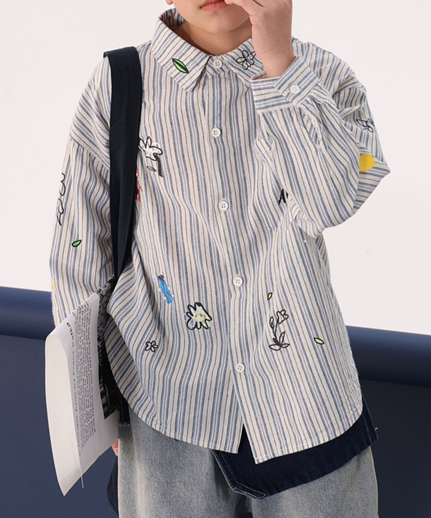 Aimoha KIDS】カラフル刺繍ストライプシャツ[品番：XT000012990